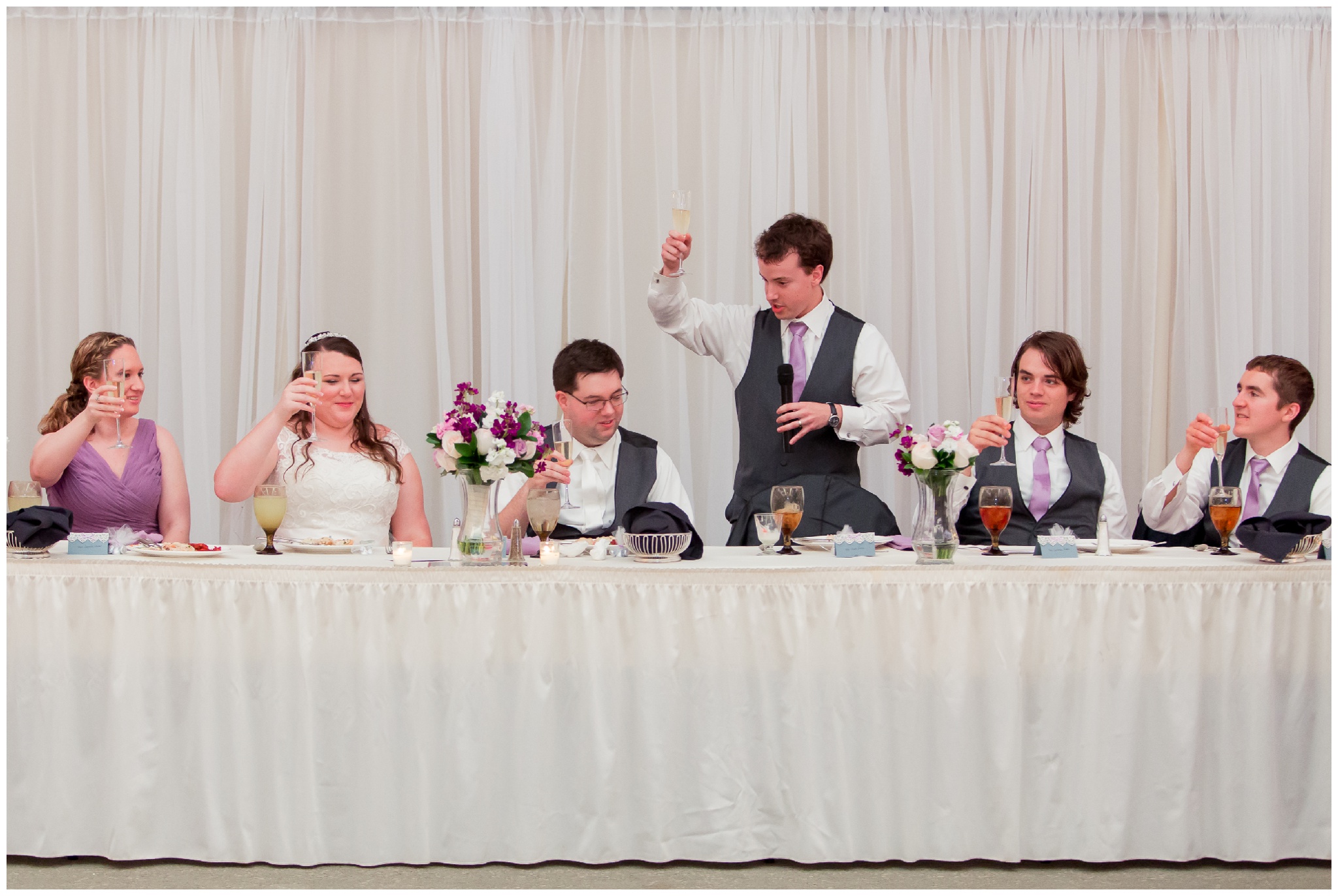 best man gives toast during wedding reception at Bel Air Events in Kokomo Indiana