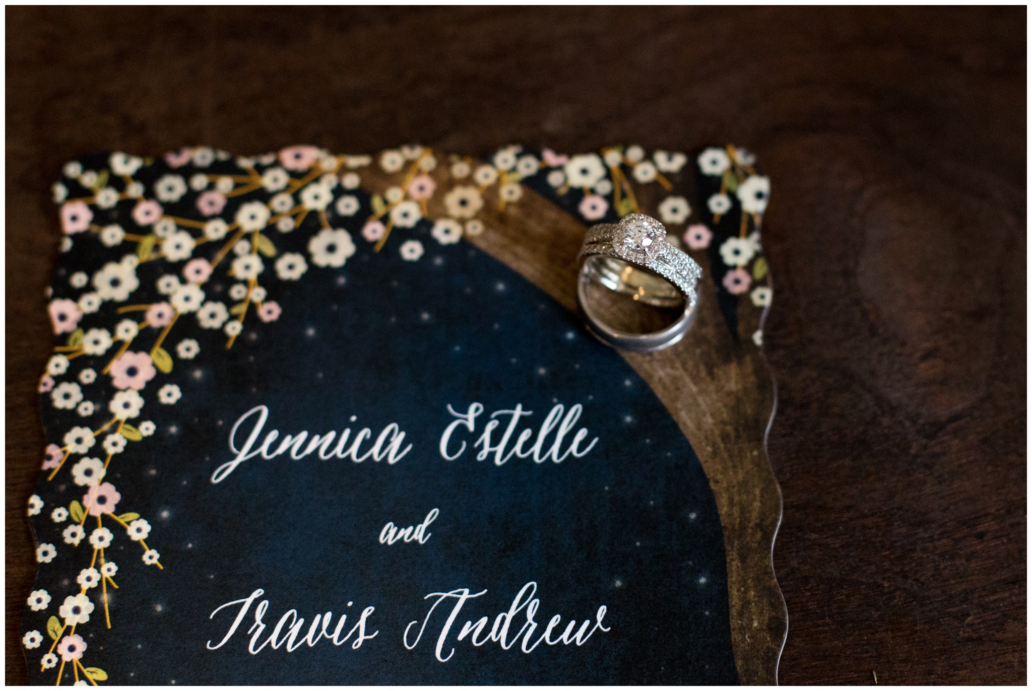 beautiful wedding invitation with rings at The Lodge at River Valley Farm in Yorktown Indiana