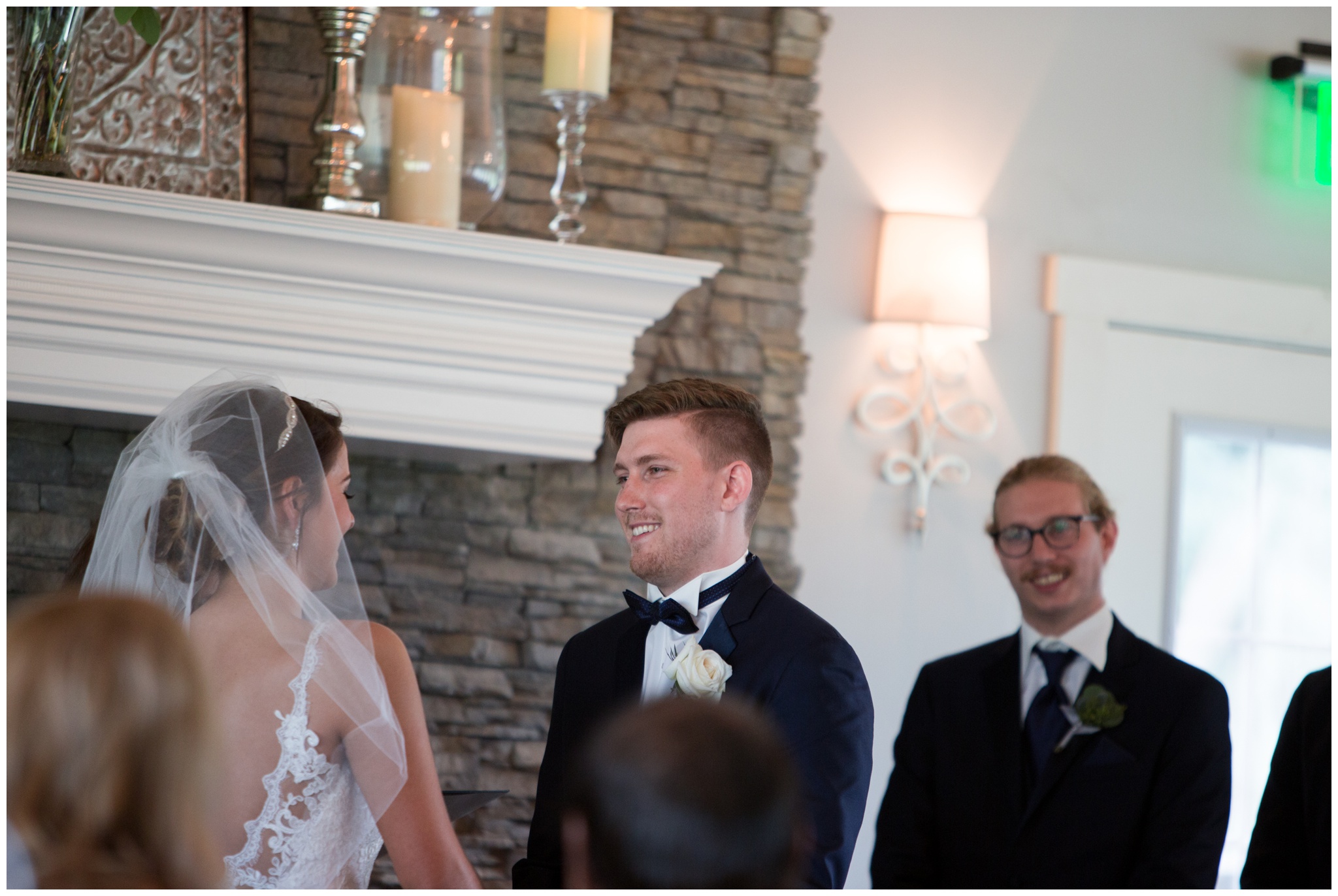 groom during wedding ceremony at the Lodge at River Valley Farm in Yorktown Indiana