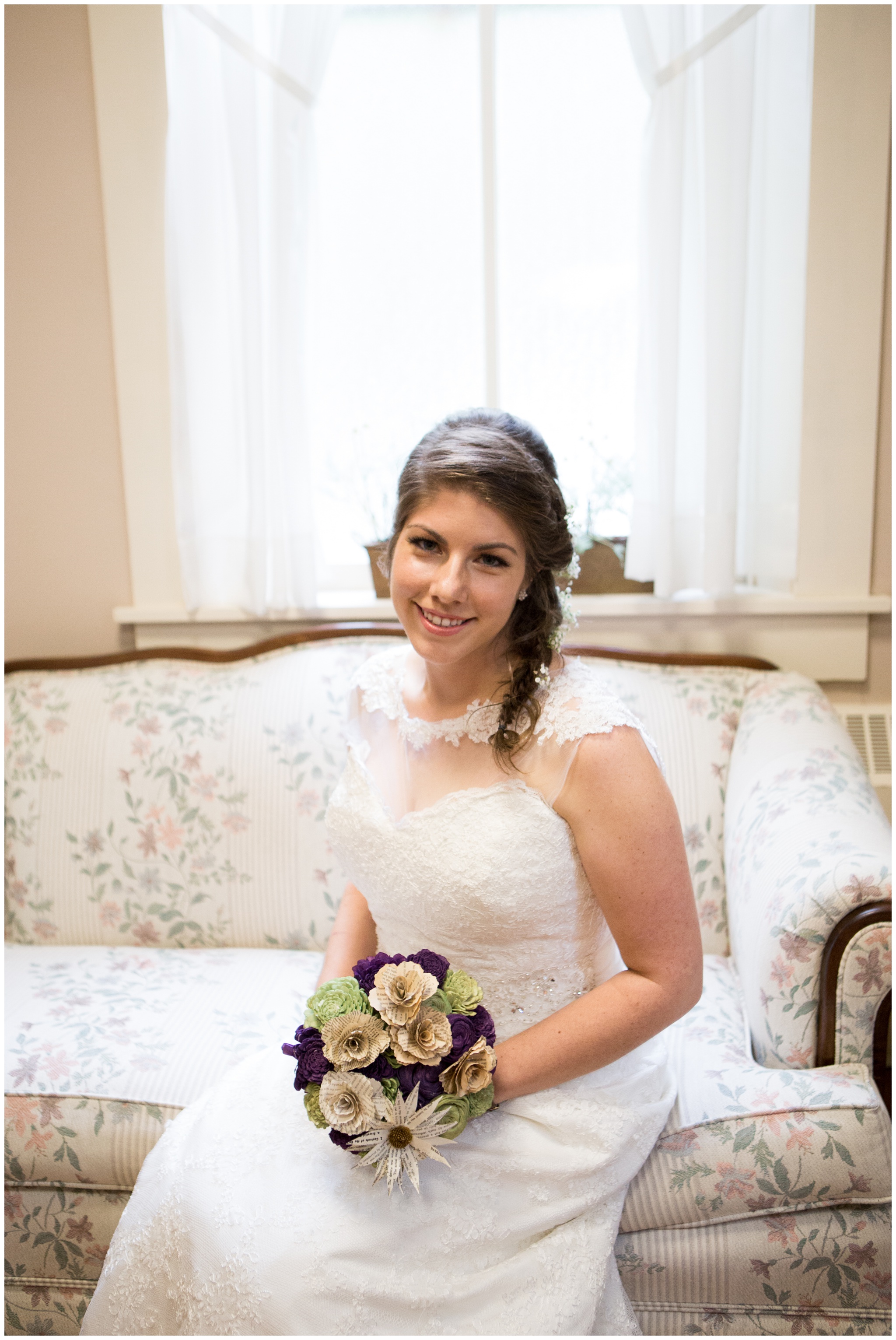 bride before ceremony at Historic Meeting House at New Garden in Fountain City Indiana