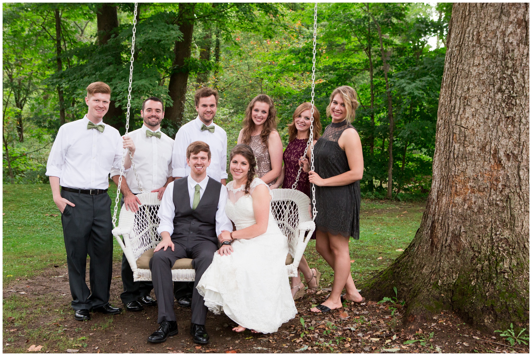 bridal party portraits at Historic Meeting House at New Garden in Fountain City Indiana