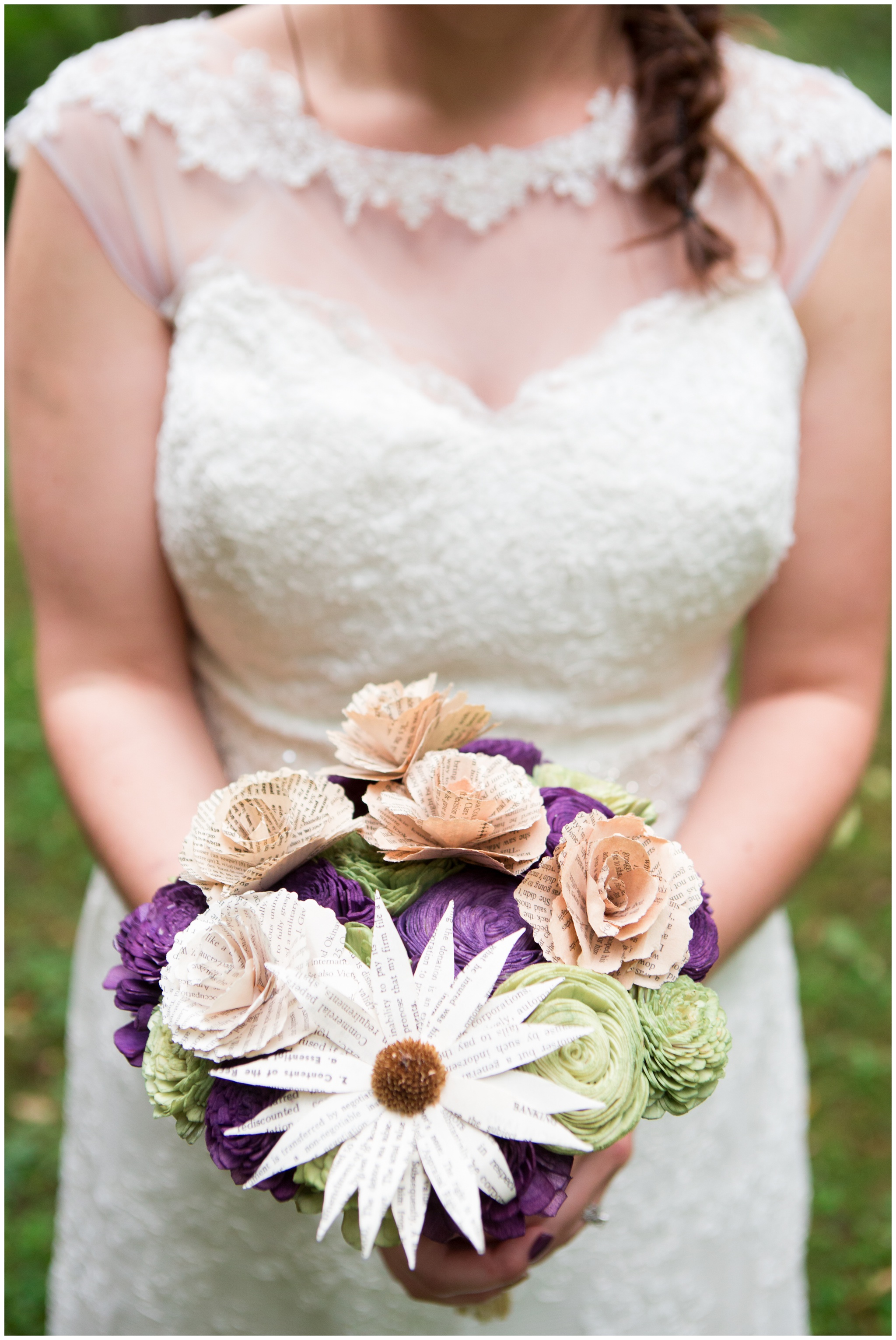 bride with bouquet at Historic Meeting House at New Garden in Fountain City Indiana