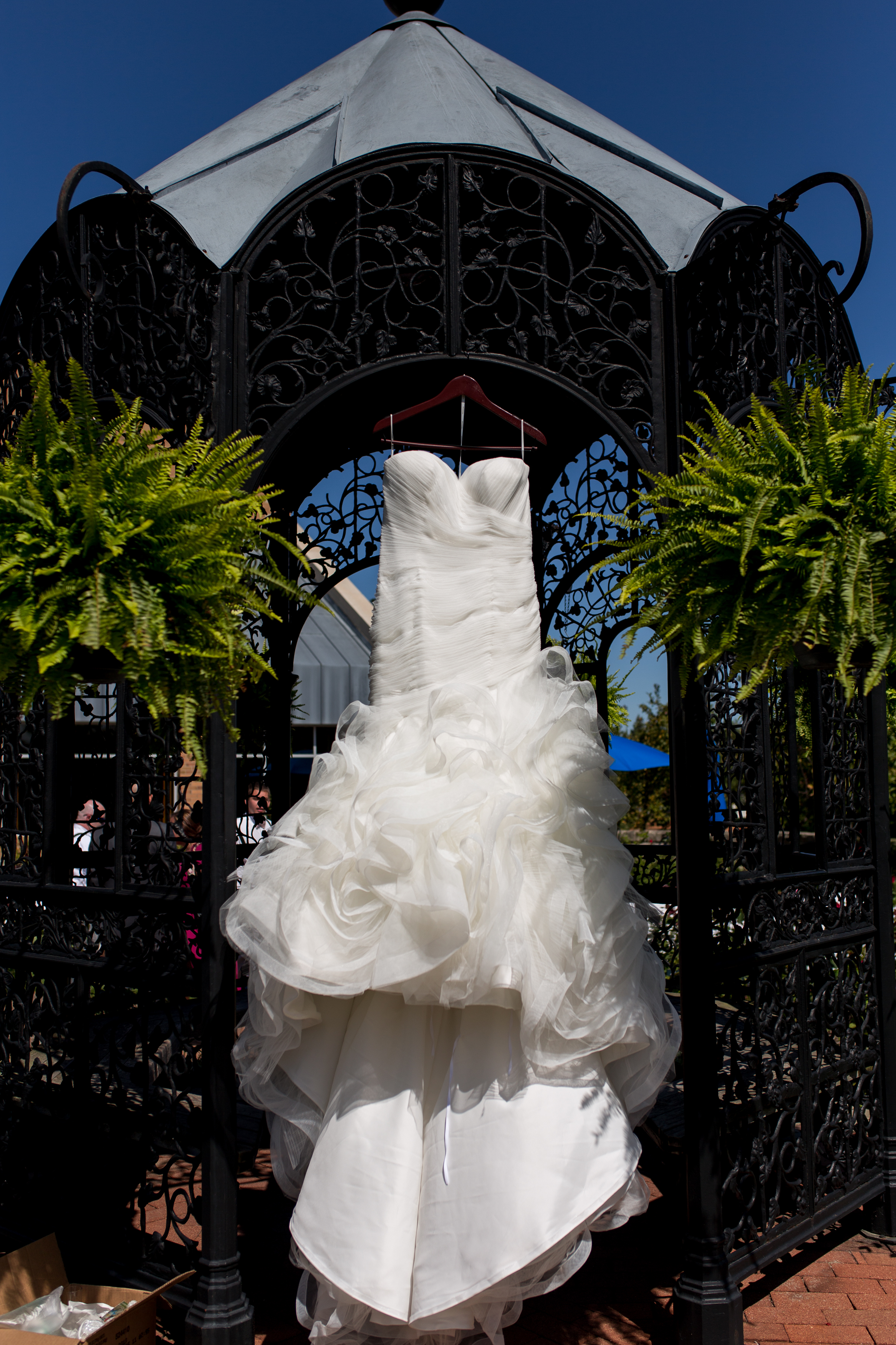 bride's dress in gazebo at Minnetrista Cultural Center