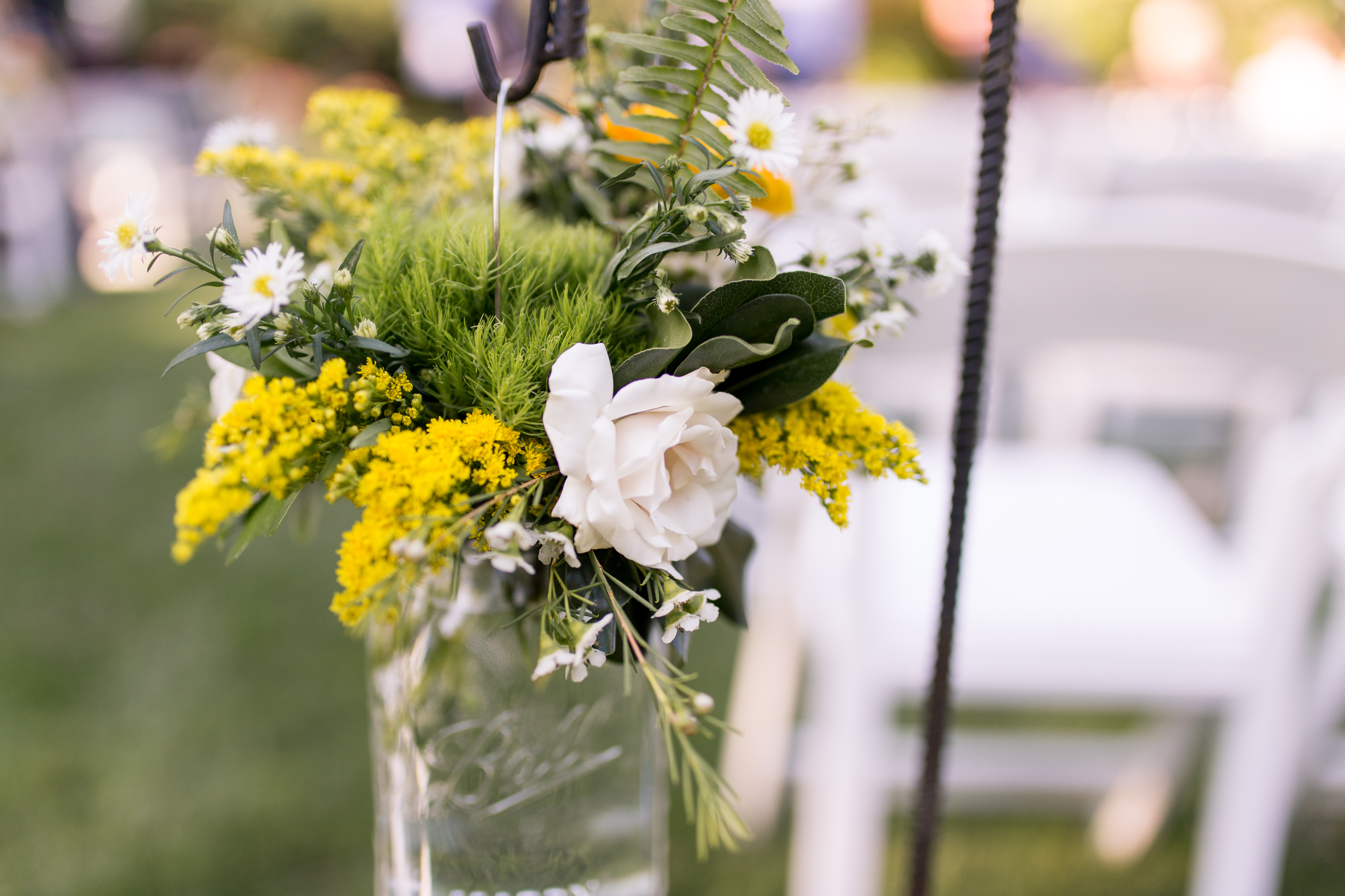 flowers in Ball jars for Muncie Indiana wedding at Minnetrista