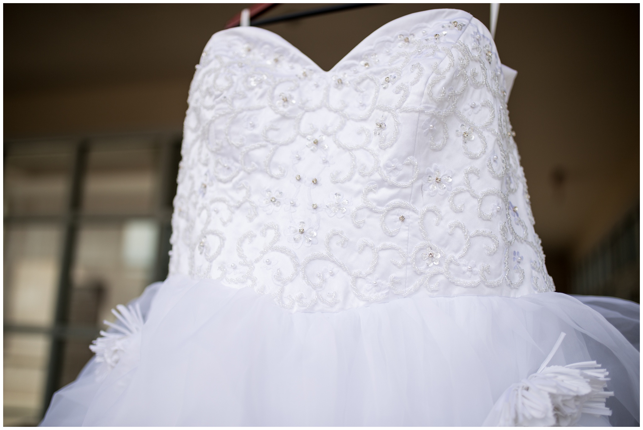 bride's dress hanging at Community Life Center in Indianapolis Indiana