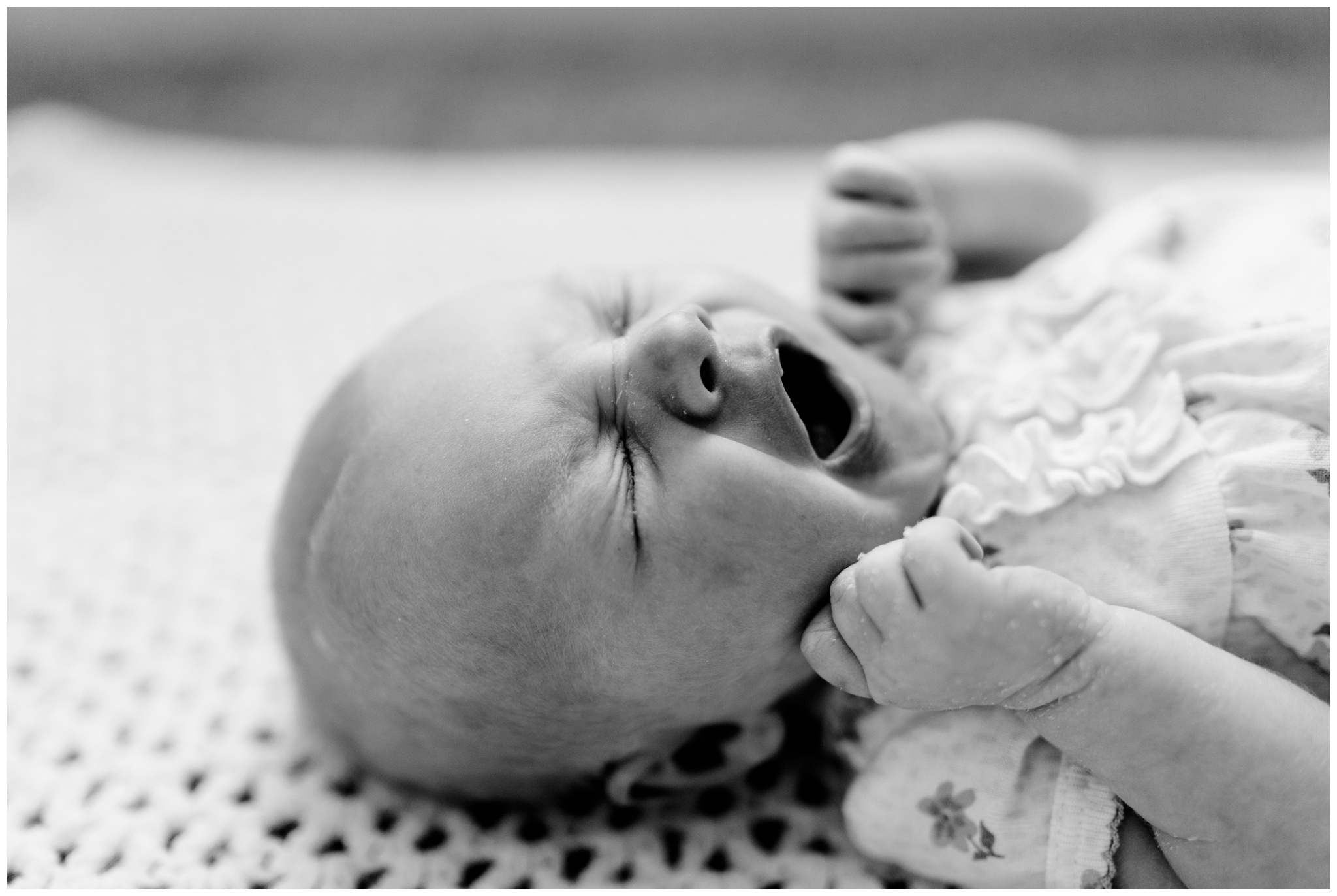 baby yawning during newborn lifestyle session in Indianapolis