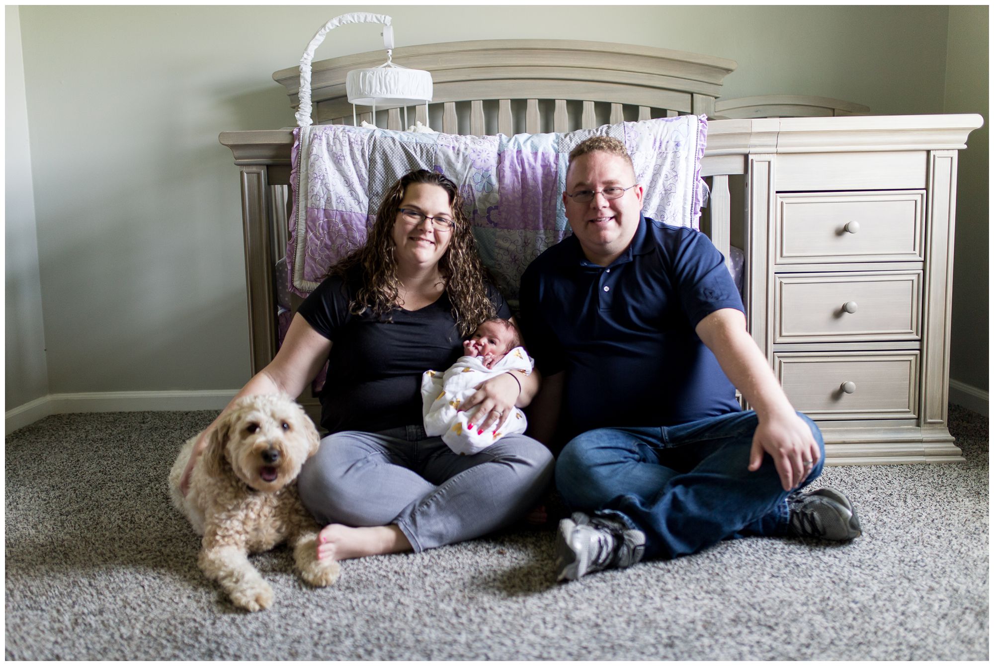 family photo with newborn and dog during Kokomo newborn session