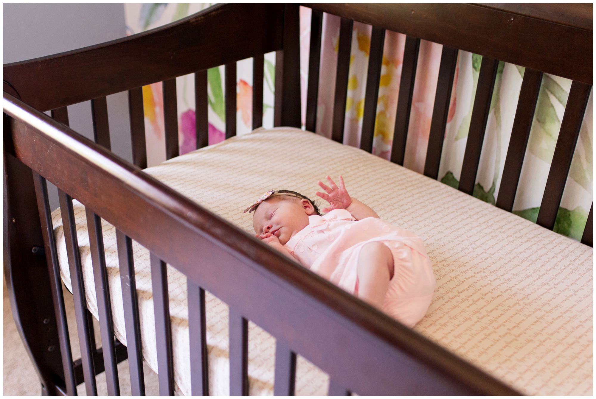 newborn baby lying in crib during newborn session in Westfield Indiana