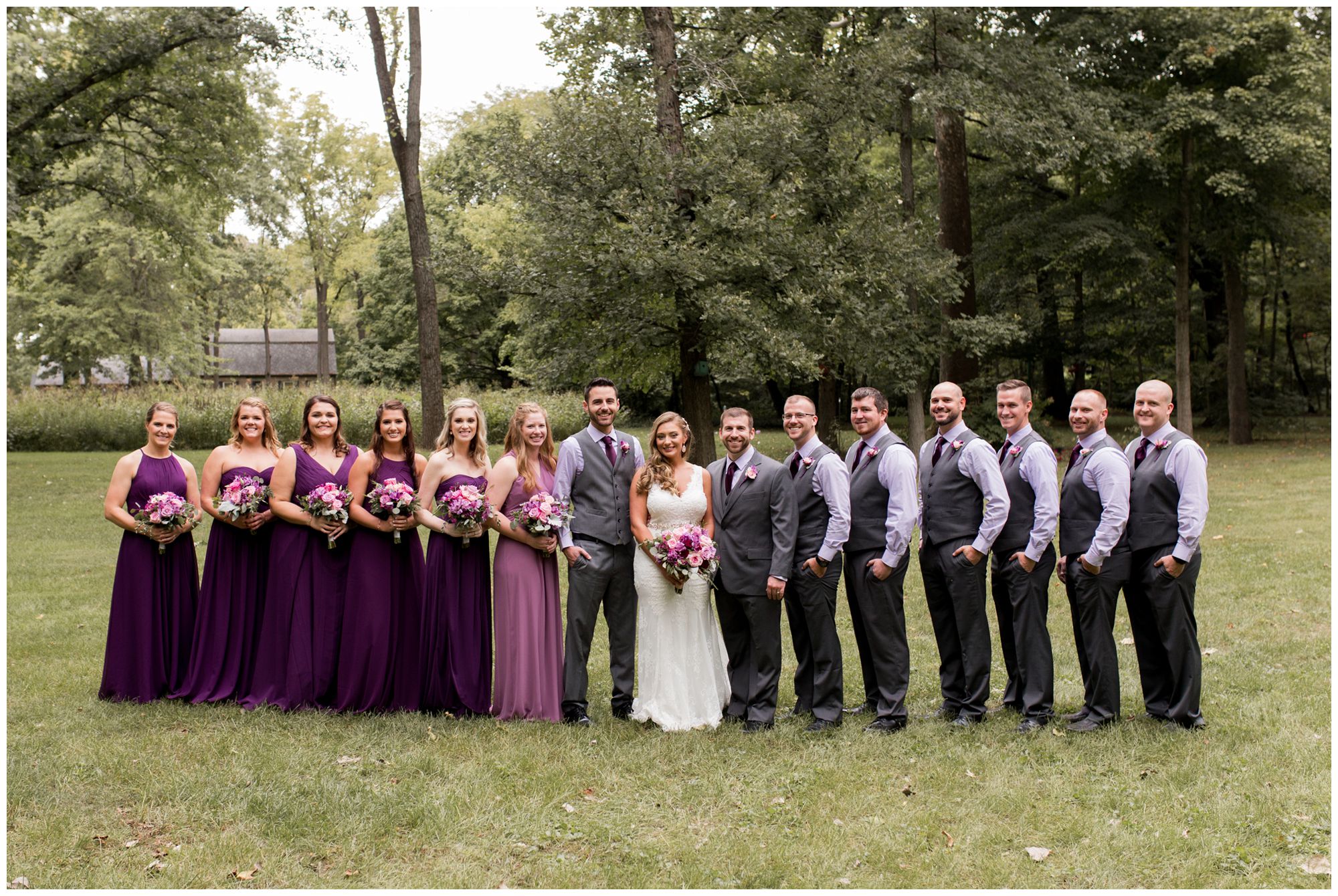 wedding party photos during Wabash wedding photography at Charley Creek Gardens