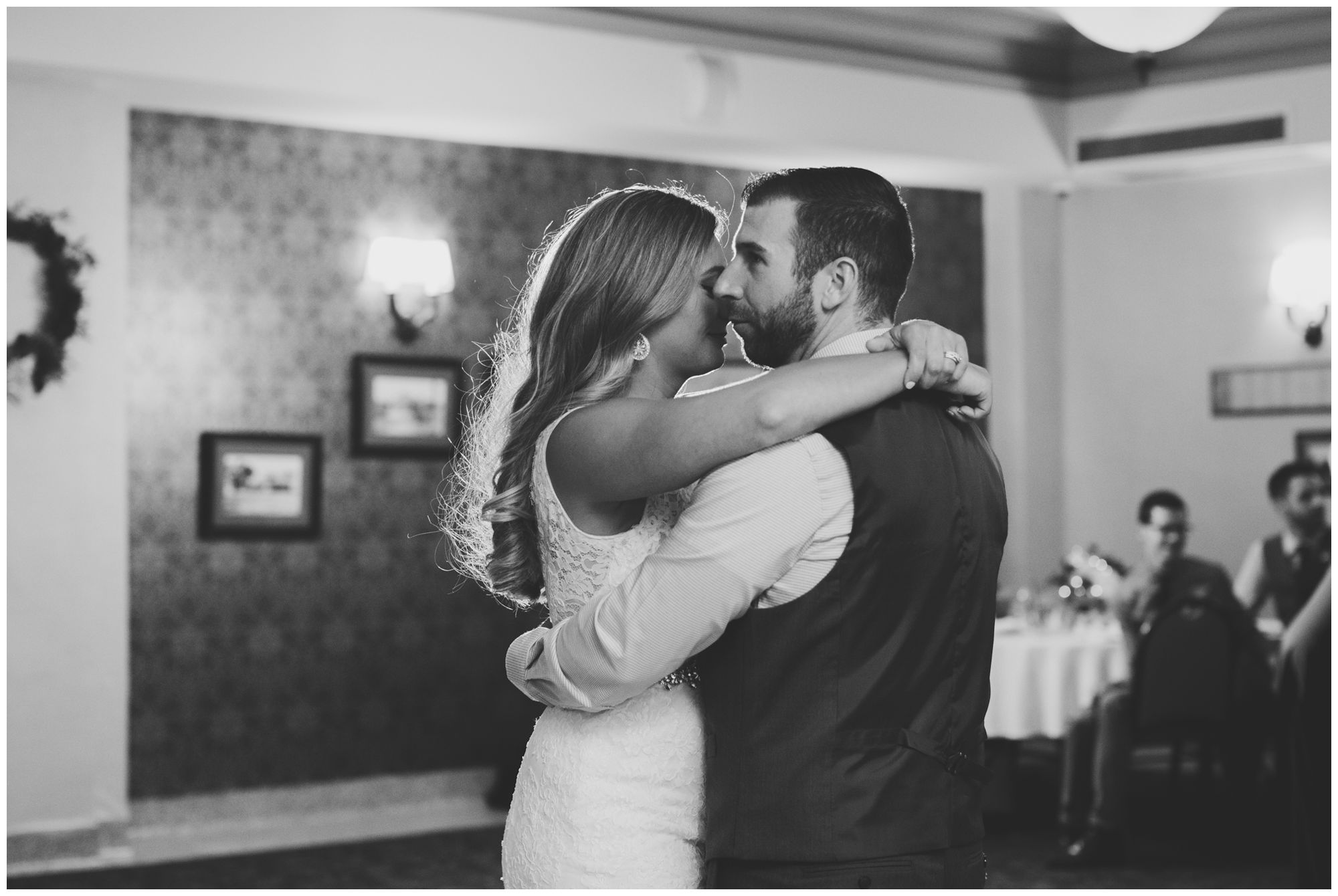 bride and groom first dance during Wabash Indiana wedding reception at Charley Creek Inn