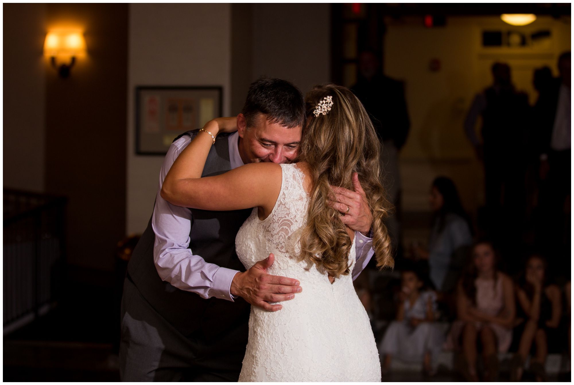 bride and father share dance during Wabash Indiana wedding reception at Charley Creek Inn