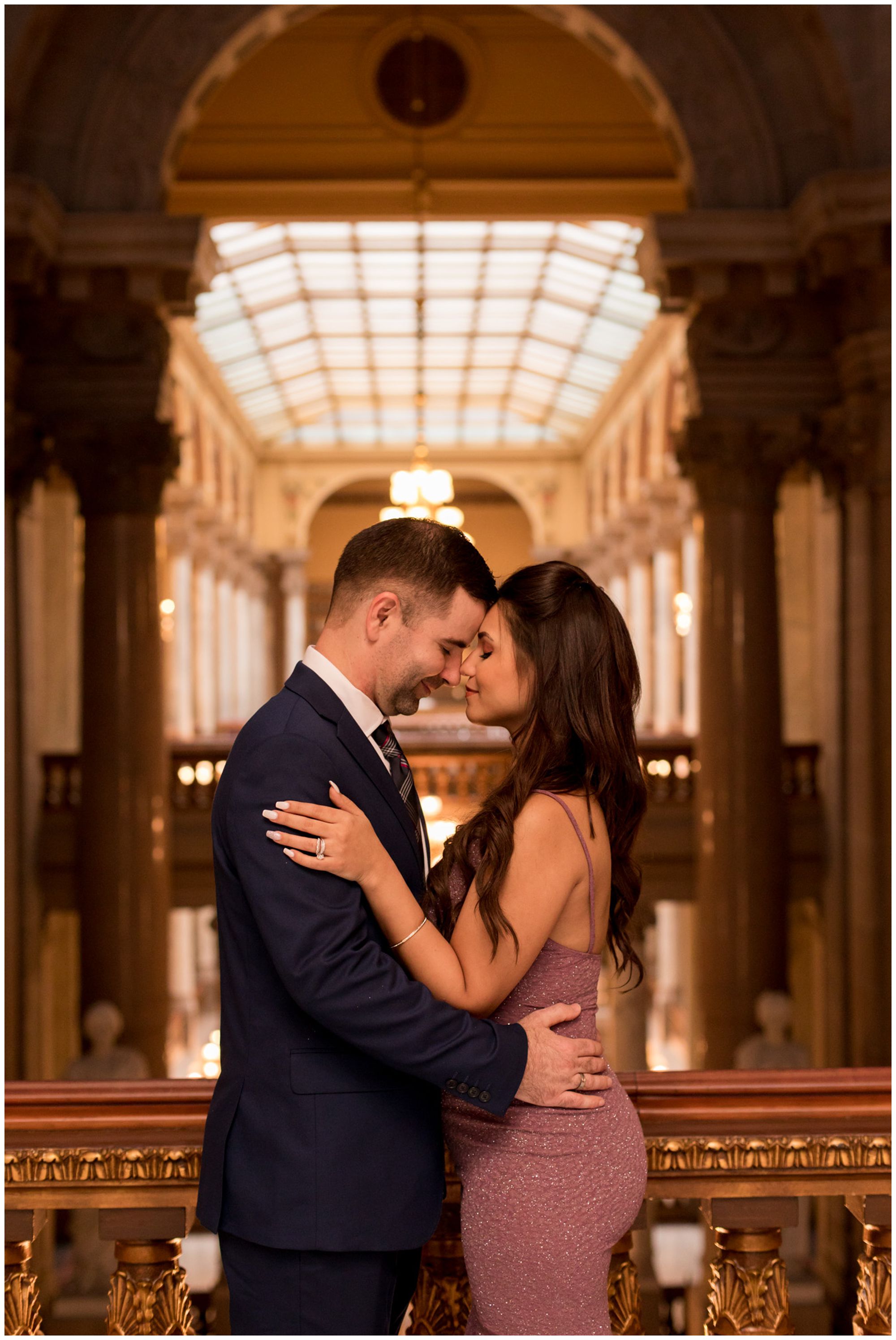 bride and groom during portraits after elopement ceremony in Indiana Statehouse in downtown Indianapolis