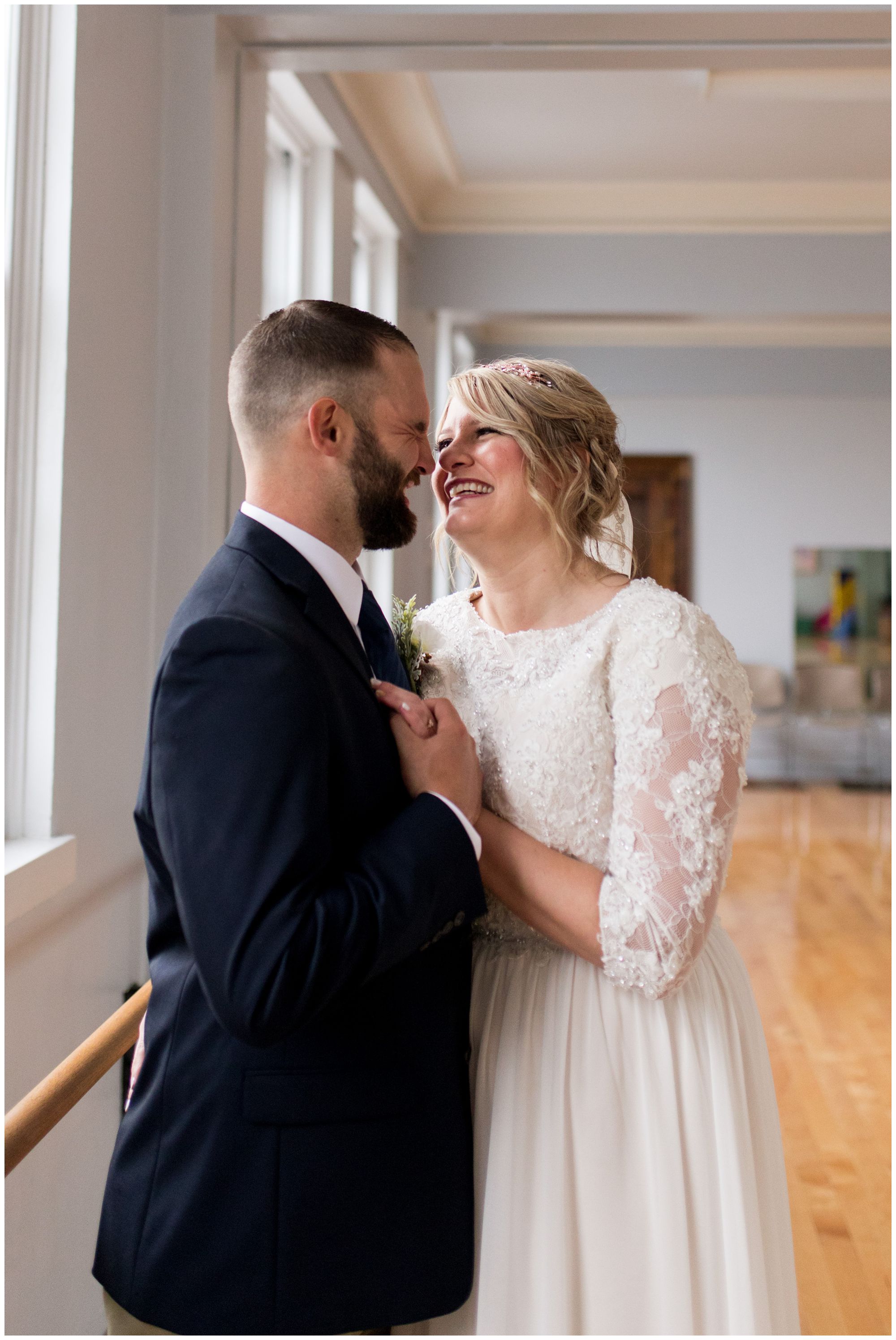 bride and groom portraits at Cornerstone Center for the Arts wedding in Muncie Indiana