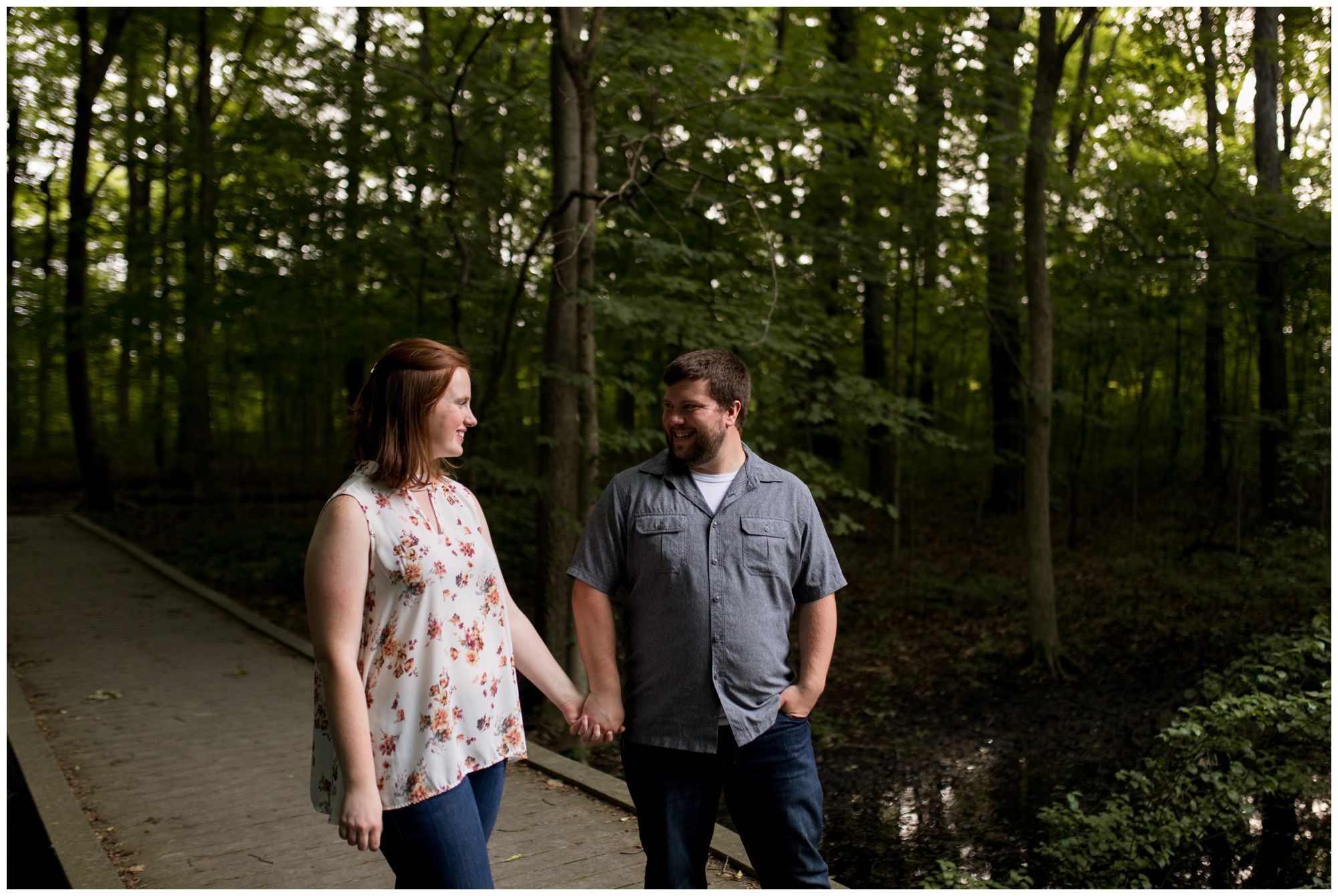 couple during Celery Bog Nature Area engagement session in Lafayette, Indiana