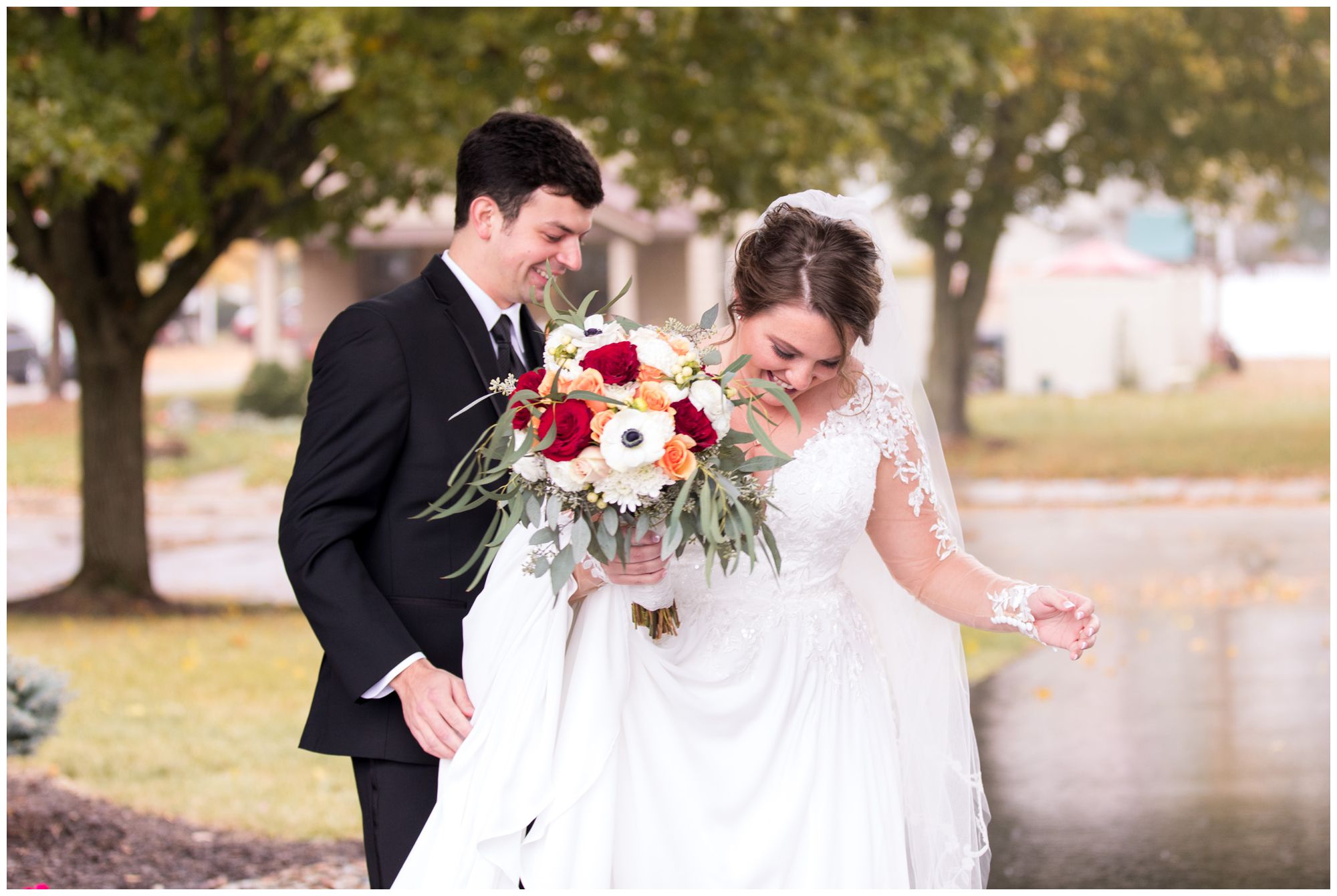 bride and groom portraits at Zion Lutheran Church in Decatur, Indiana