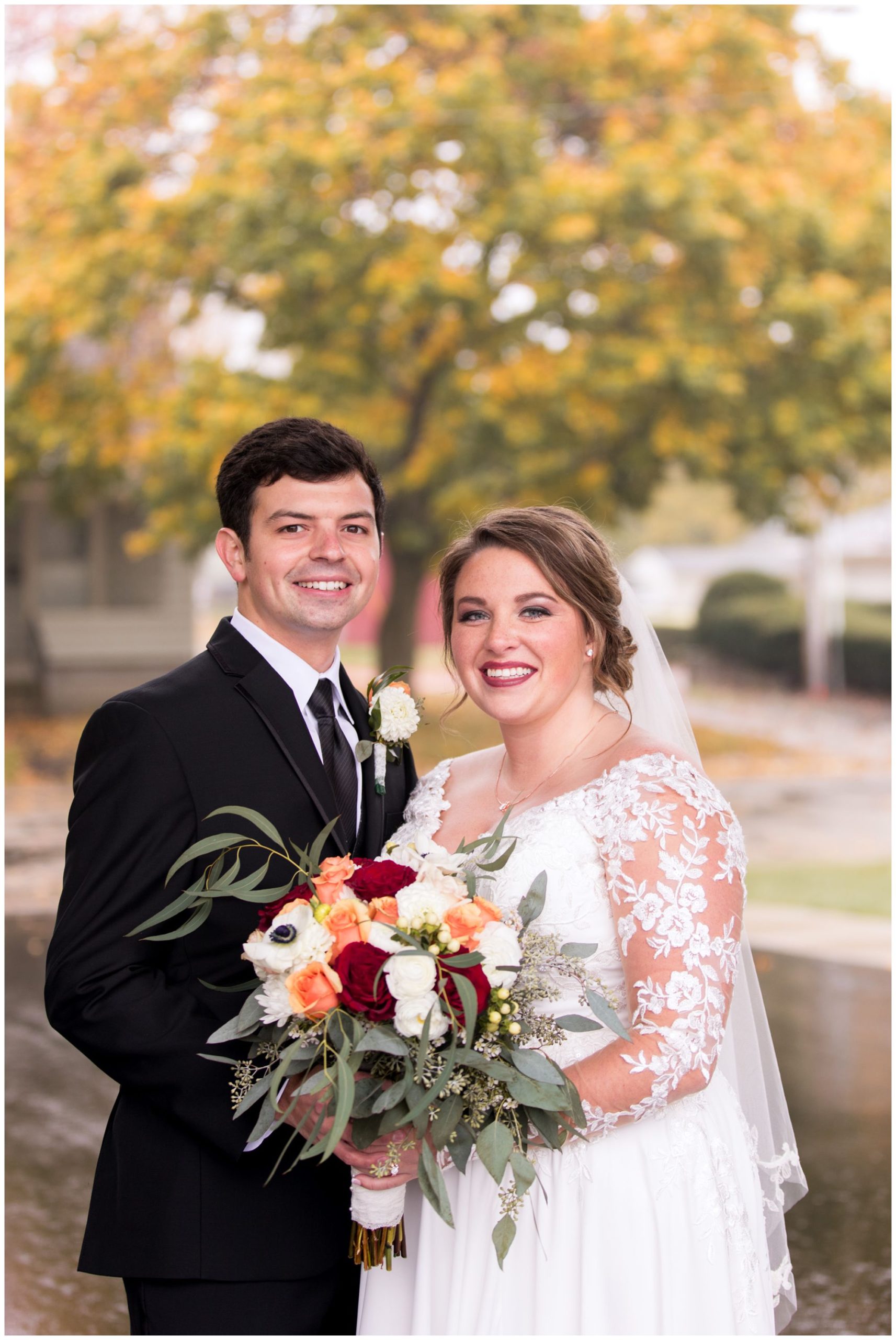 bride and groom portraits at Zion Lutheran Church in Decatur, Indiana