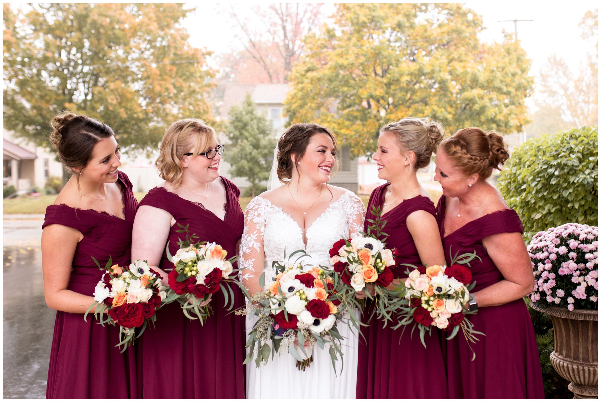 bride with bridesmaids before wedding ceremony in Decatur Indiana