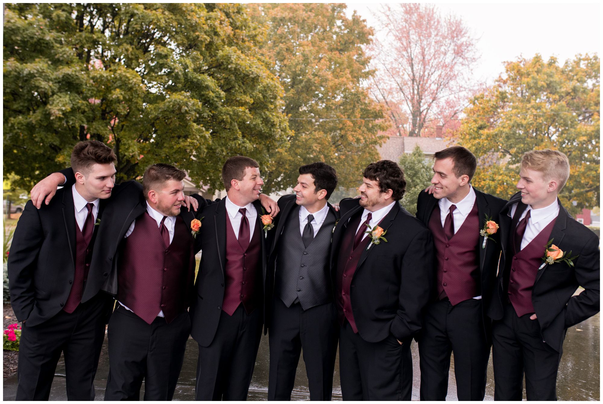 groom and groomsmen portraits before wedding ceremony at Zion Lutheran Church