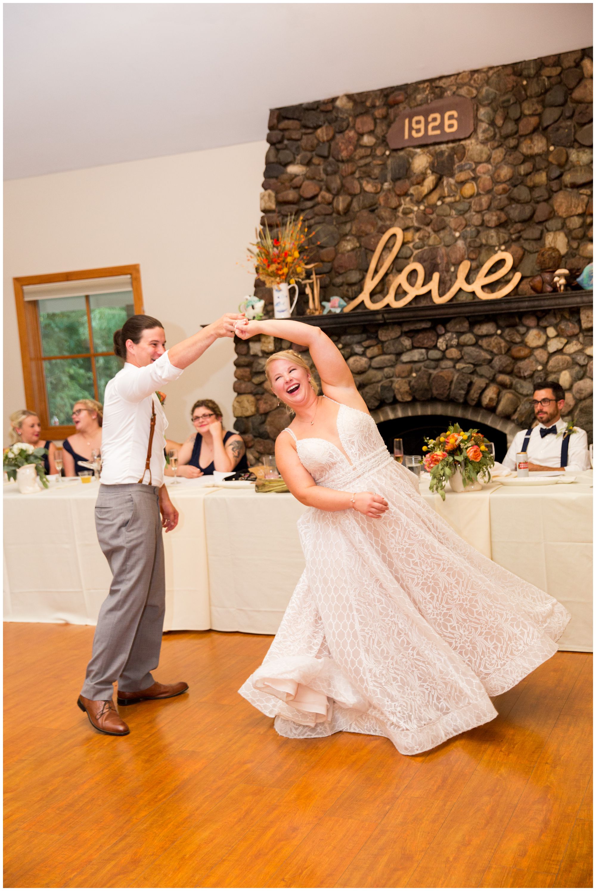 bride and groom first dance at Forest Park Inn in Noblesville
