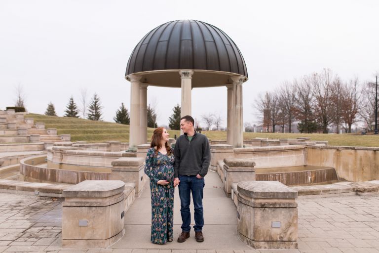 winter maternity session at Coxhall Gardens in Carmel Indiana