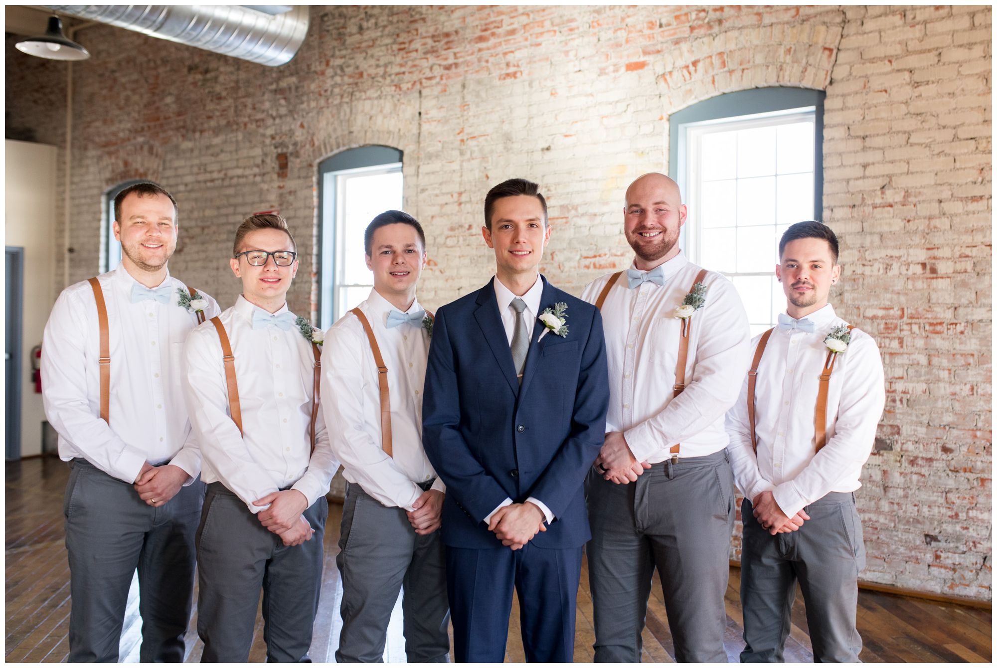 groom and groomsmen portraits before wedding ceremony at Bread & Chocolate