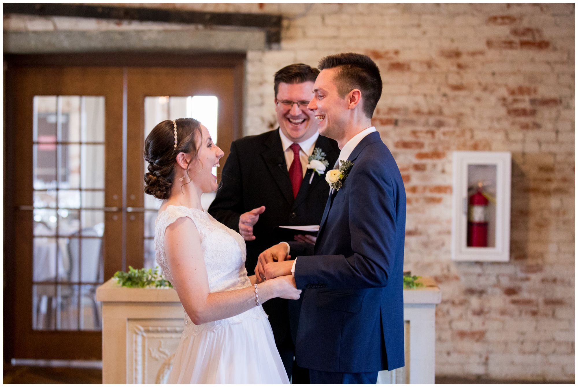 bride and groom joyful right before Goshen wedding ceremony kiss