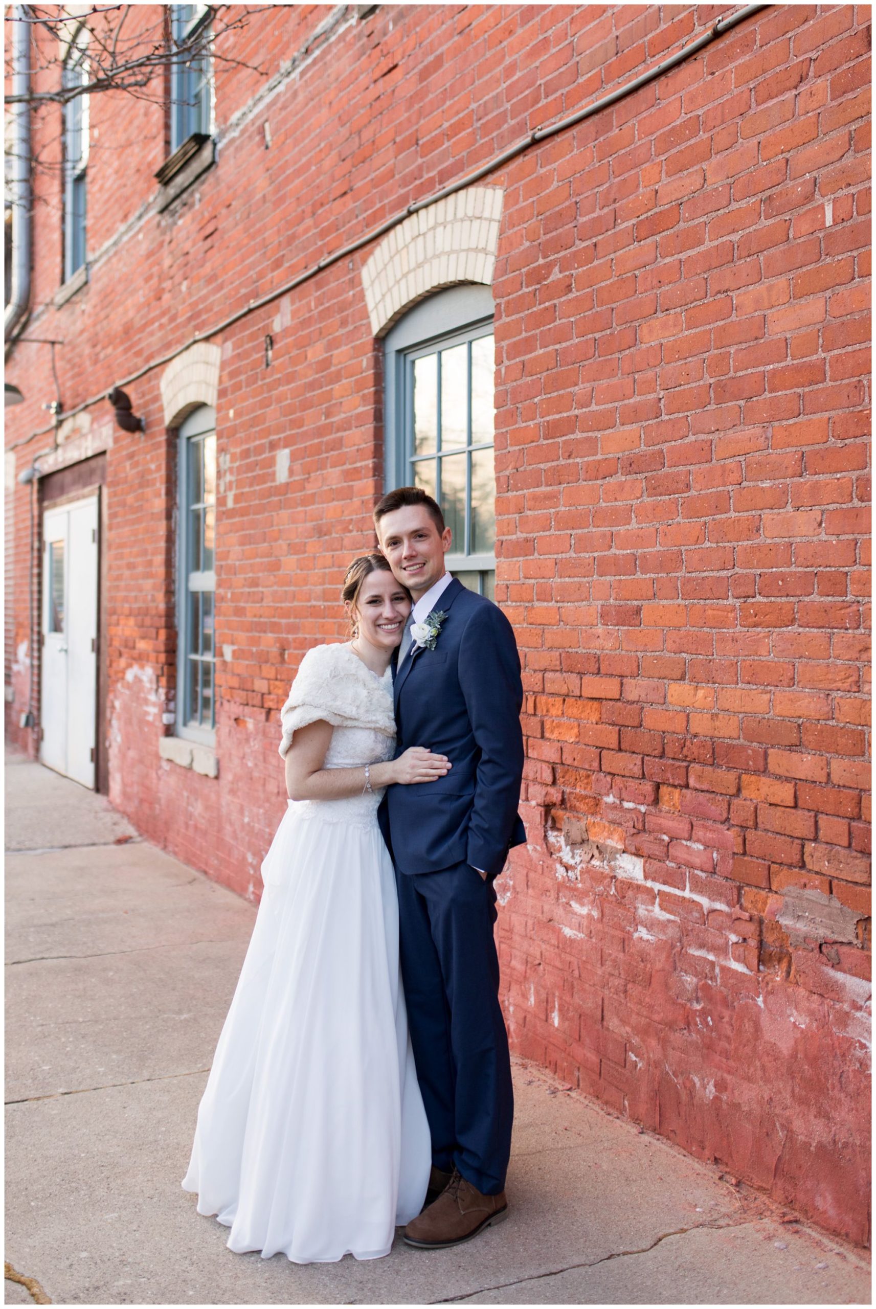 Goshen Indiana bride and groom wedding photos at Old Bag Factory