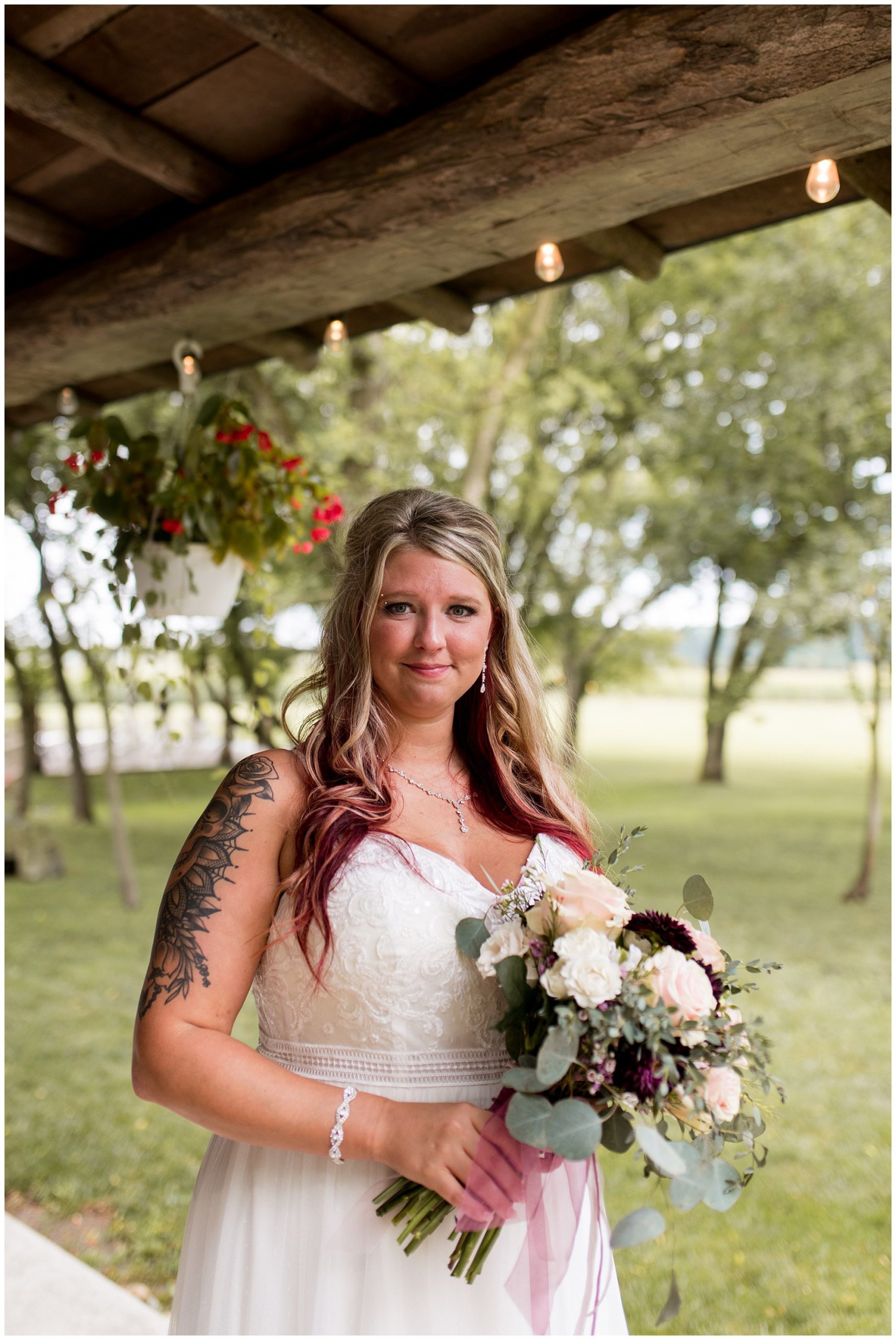 bride portraits at The Old Mill Village in Fremont Indiana