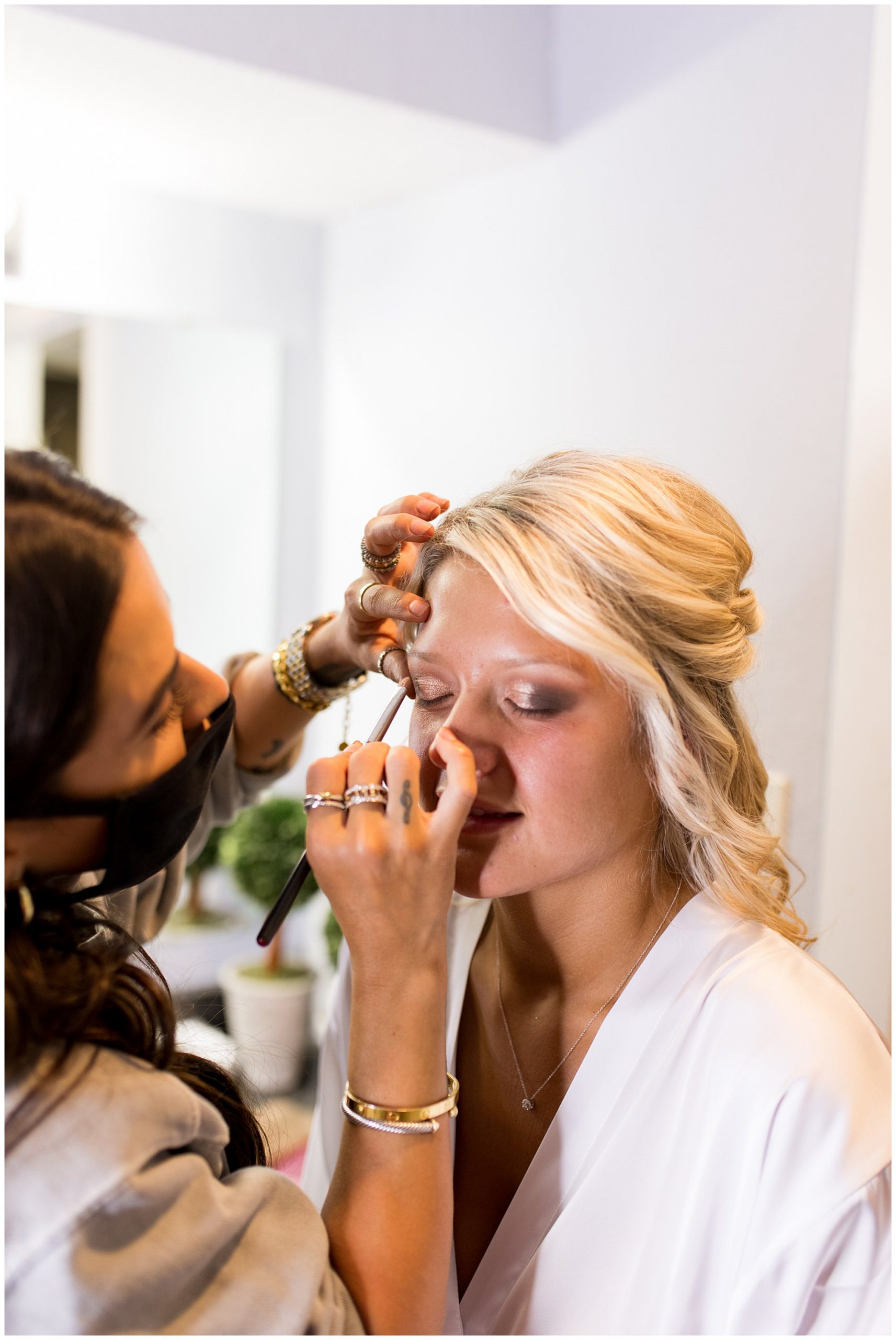 bride having makeup done at Union 12 wedding venue in Columbia City, Indiana