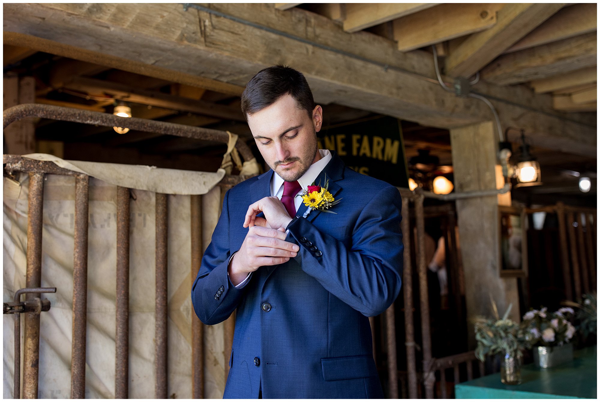 groom gets ready before wedding at Legacy Barn in Kokomo Indiana