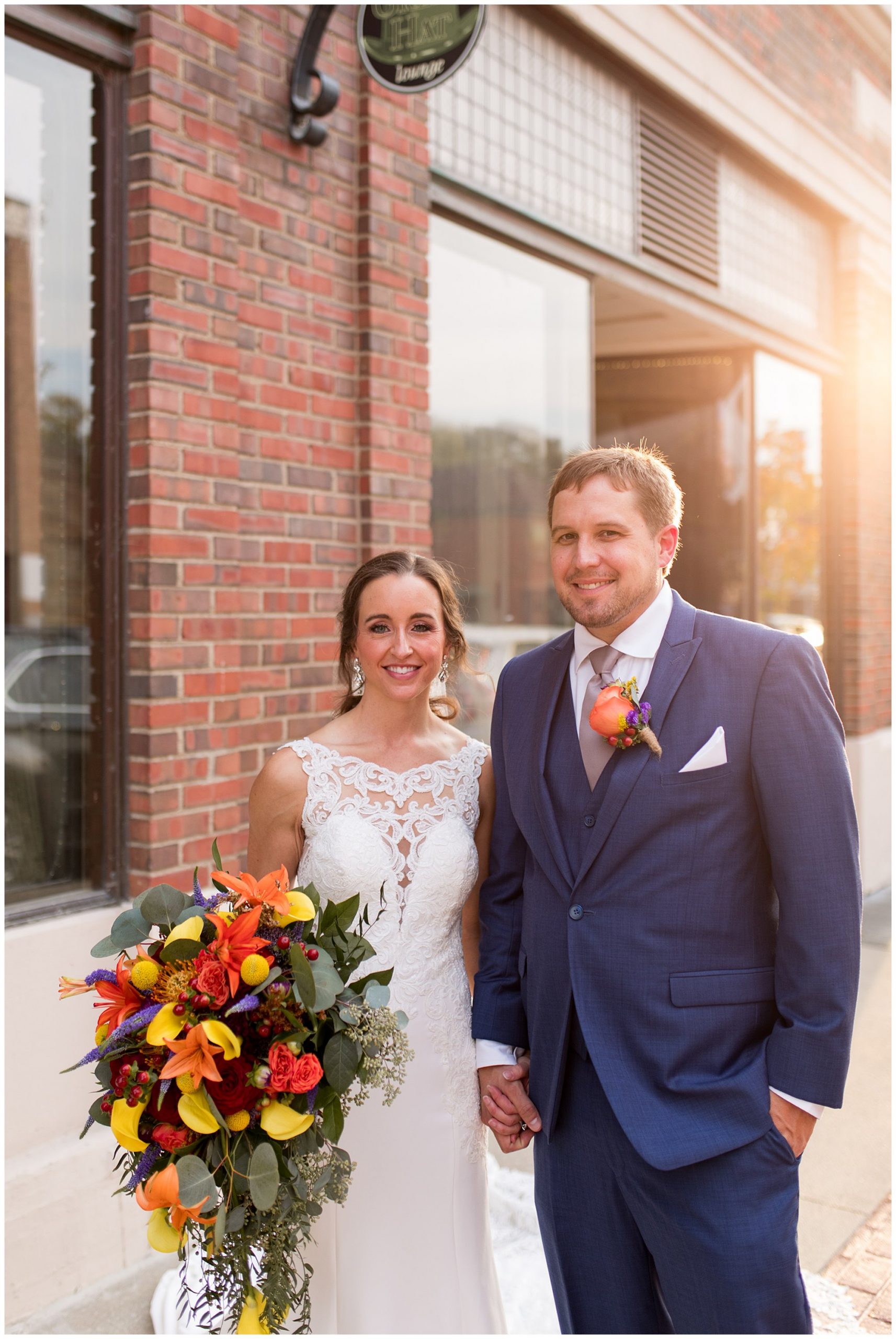 bride and groom wedding photos in downtown Wabash Indiana