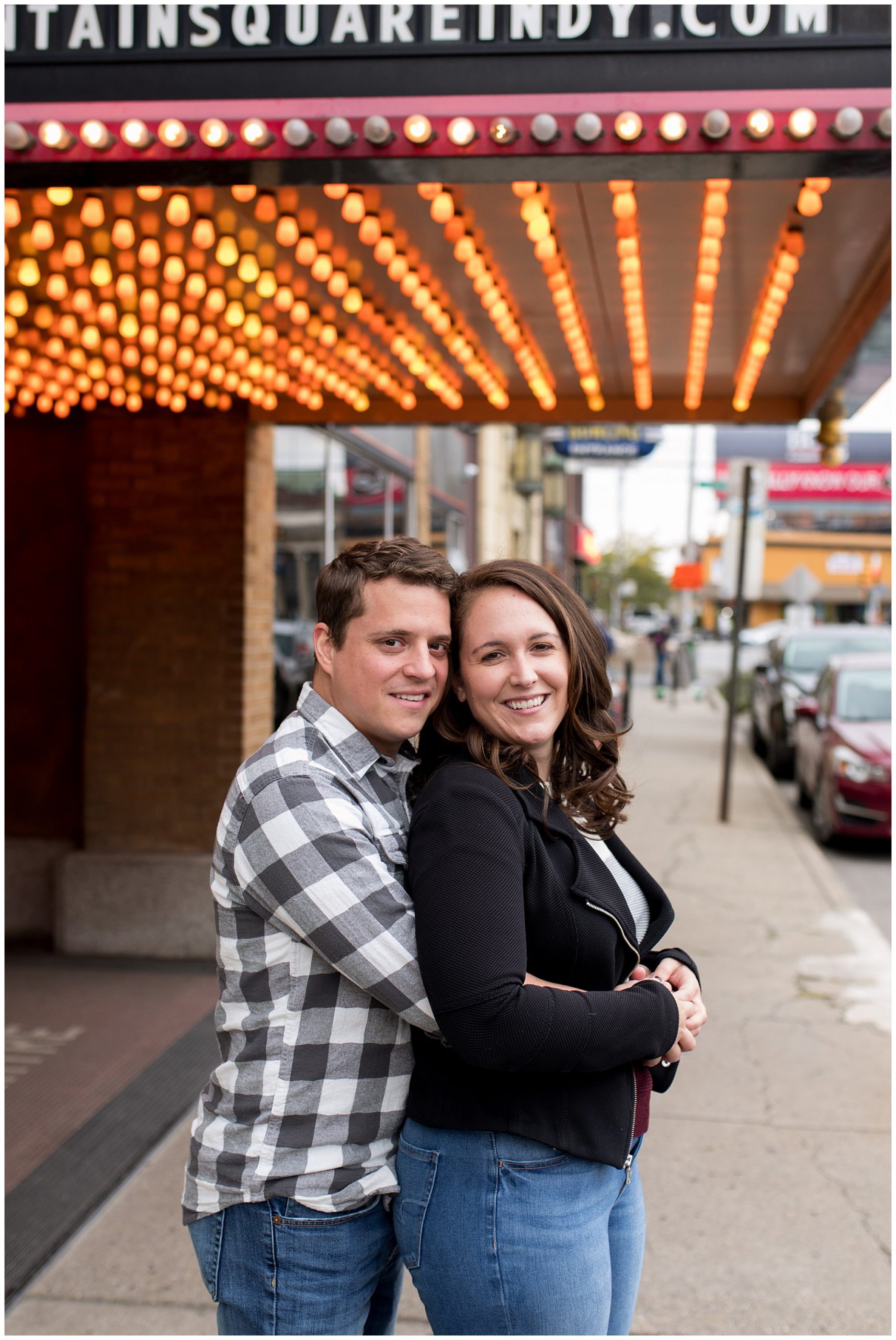 engagement session at Fountain Square in Indianapolis
