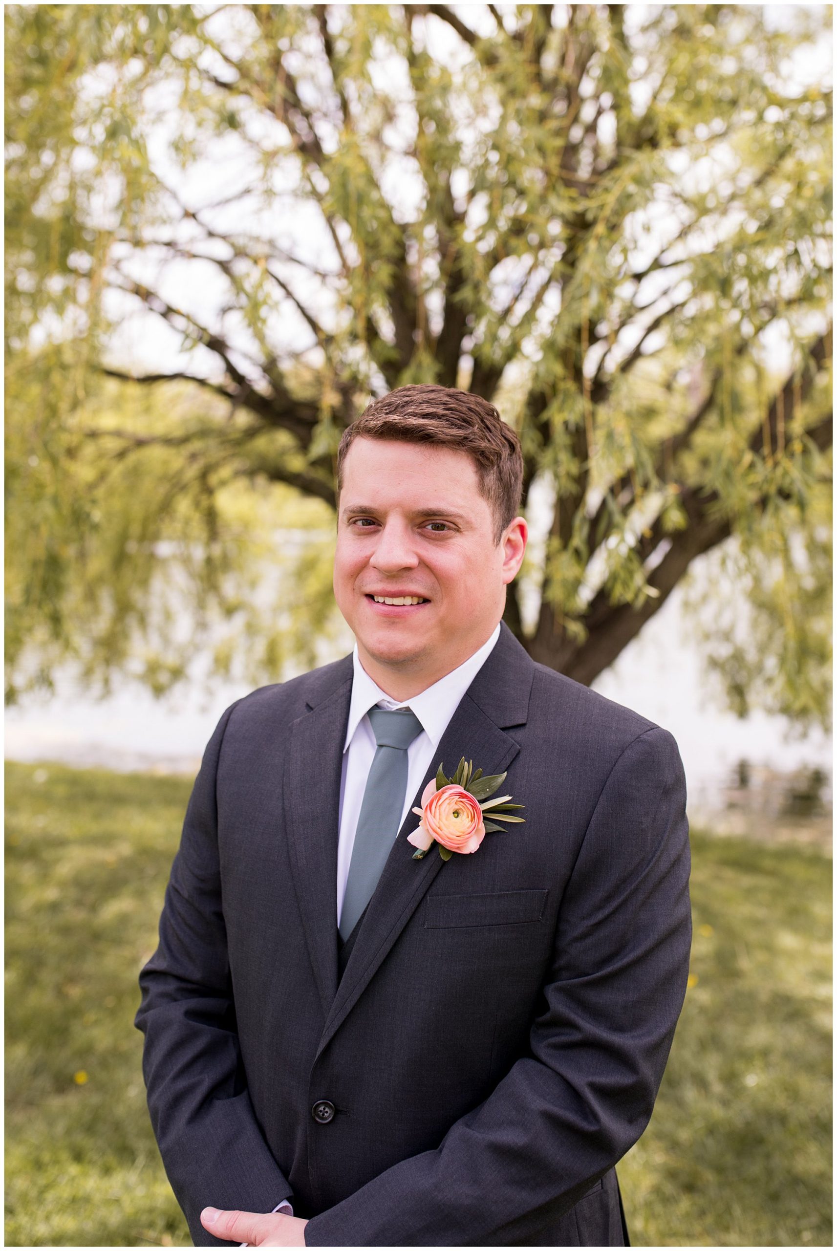 groom portraits at Coxhall Gardens in Carmel Indiana