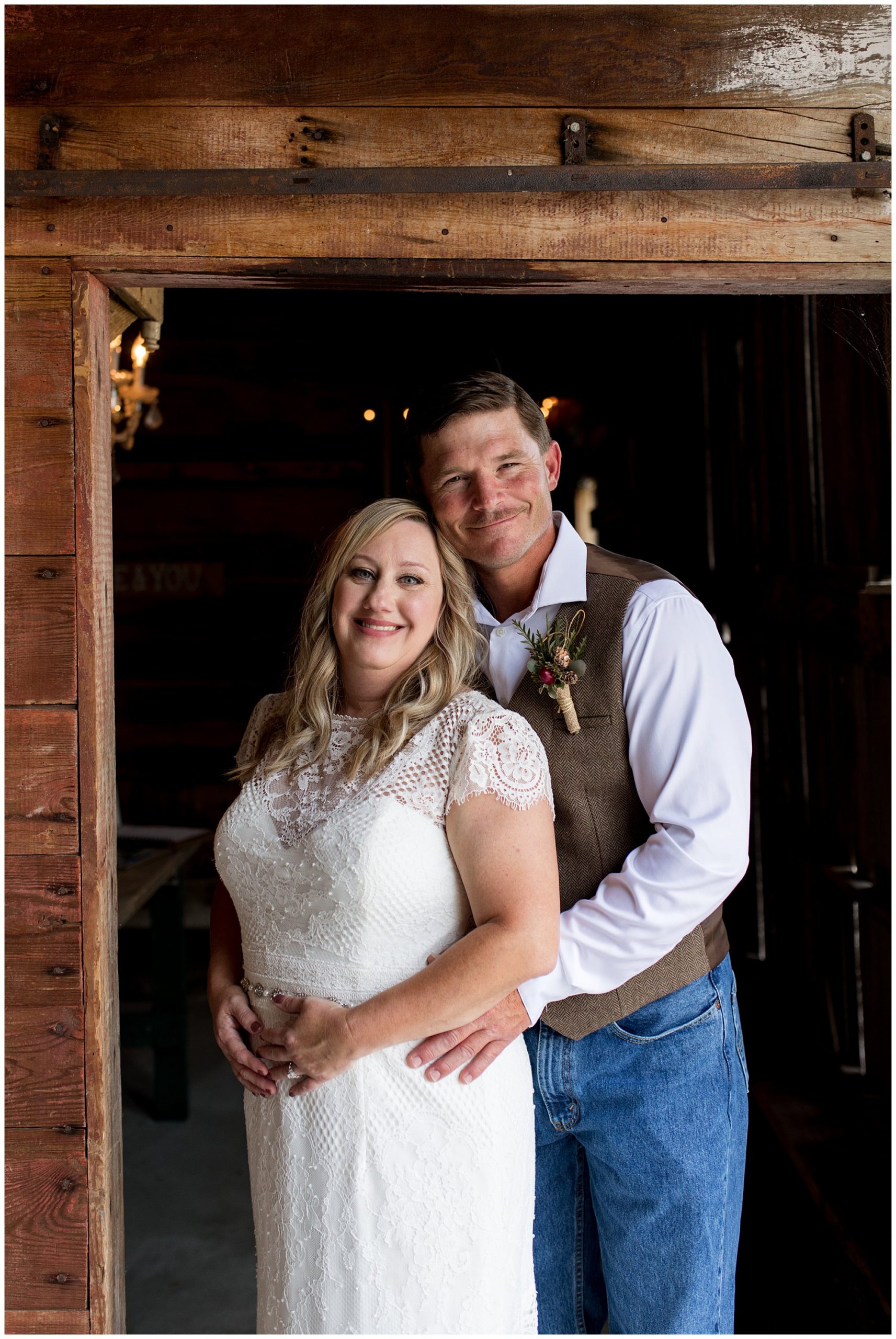 bride and groom before rustic wedding at Barn on Boundary