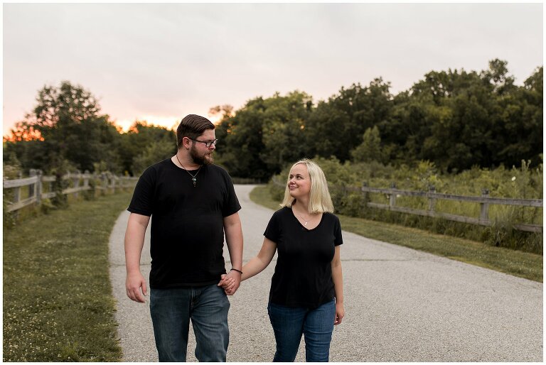 sunset engagement photos at Cool Creek Park in Carmel